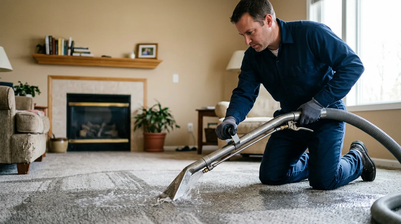 Water damage restoration technician working near Schneider, IN
